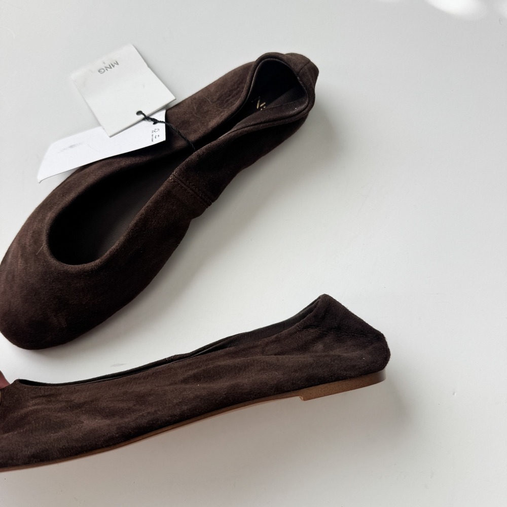 MNG Brown Suede Ballet Flats Leather Minimalist Slip On Shoes Size 35/5 NWT - Picture 5 of 7